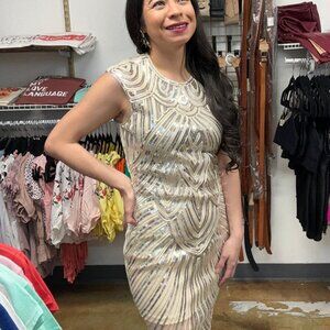Gold Sequin Beige Dress
